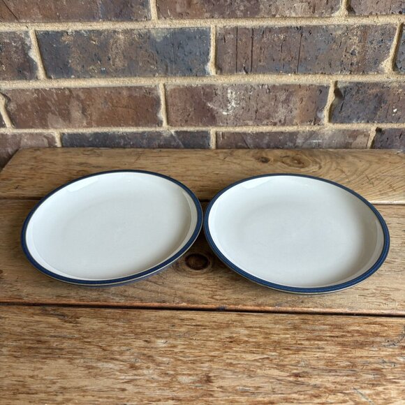 2 Dansk Plateau Blue Salad Plates 7 7/8” Blue Trim Utensil Marks, No Chips - Picture 1 of 5